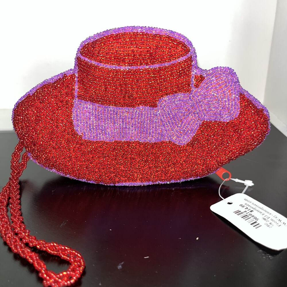 C. Marie Red Hat Society Beaded Purse / Handbag / Clutch - Red Strap